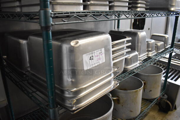 ALL ONE MONEY! Tier Lot of 24 Various Stainless Steel Drop In Bins Including 1/2x6, 1/3x4, 1/3x2.5, 1/6x6, 1/6x4