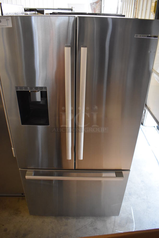 BRAND NEW SCRATCH AND DENT! Bosch B36FD50SNS Stainless Steel Commercial French Style Cooler Freezer Combo Unit w/ Water and Ice Dispenser. 115 Volts, 1 Phase. 36x36x70. Tested and Working!
