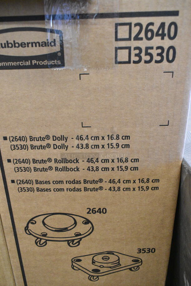 4 BRAND NEW SCRATCH AND DENT! Boxes of Rubbermaid FG264000BLA BRUTE Trash Can Dolly and Rubbermaid FG353000BLA BRUTE Black Square Trash Can Dolly. 4 Times Your Bid!  - Image 4 of 5