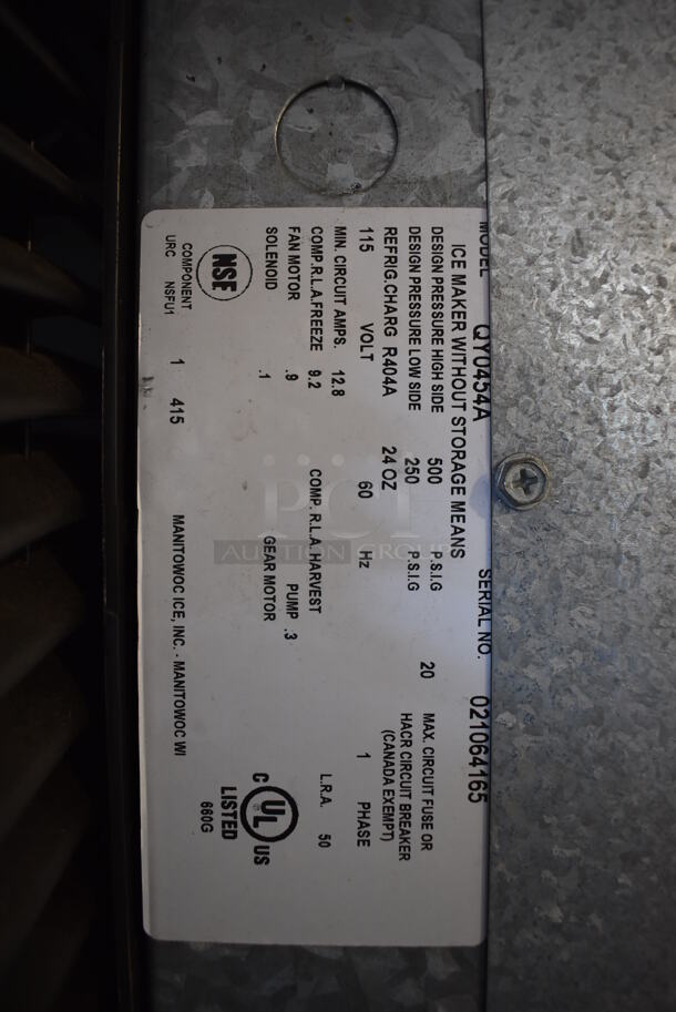 Manitowoc QY0454A Stainless Steel Commercial Ice Head on Commercial Ice Bin. Lid for Ice Bin Needs To Be Reattached. 115 Volts, 1 Phase. 30x30x72 - Image 6 of 6