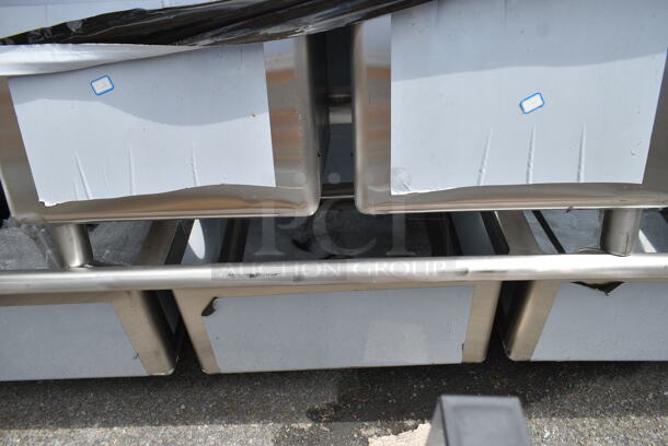 	BRAND NEW SCRATCH AND DENT! Regency 600S32323224 121" 16-Gauge Stainless Steel Three Compartment Commercial Sink with Galvanized Steel Legs and 2 Drainboards - 23" x 23" x 12" Bowls. No Legs. - Image 4 of 7