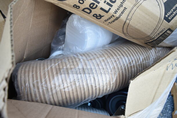 PALLET LOT of 20 BRAND NEW Boxes Including 2 Box Fineline 5032-BK Fineline 5032-BK Super Bowl 32 oz. Black PET Plastic Bowl - 100/Case, 128HD8COMBO Choice Heavy Duty 8 oz. Microwavable Translucent Plastic Deli Container and Lid Combo Pack - 240/Case, 500LSTRWL Choice 32 oz. Clear Sip-Through Lid with Extra-Wide Opening - 500/Case, 5001BNAP Choice 1-Ply White Beverage / Cocktail Napkin - 4000/Case, 433300100 Choice 6" x 1" x 8" White Sandwich / Cookie Bag - 2000/Case, 129MCR50B Choice 43 oz. Black Round Microwavable Heavy Weight Container with Lid 9" - 150/Case, 500CC20 Choice Clear PET Customizable Plastic Cold Cup - 20 oz. - 600/Case. 20 Times Your Bid!  - Image 4 of 12