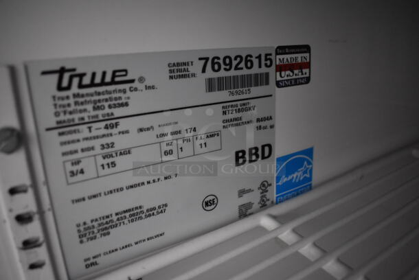2013 True T-49F ENERGY STAR Stainless Steel Commercial 2 Door Reach In Freezer w/ Poly Coated Racks on Commercial Casters. 115 Volts, 1 Phase. Tested and Working! - Image 6 of 7