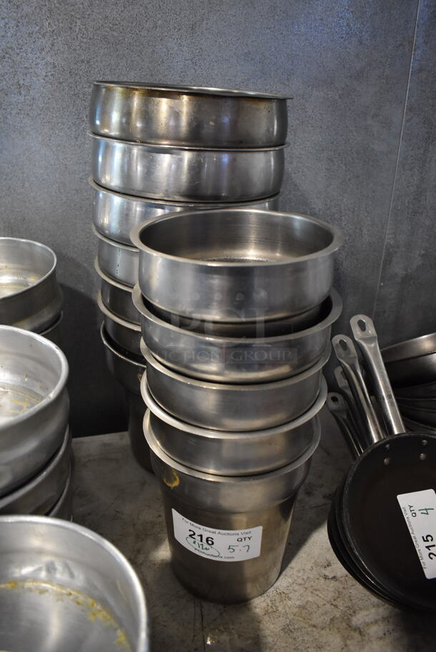 ALL ONE MONEY! Lot of 12 Stainless Steel Cylindrical Bins. 7.5x7.5x8, 9.5x9.5x9 - Image 3 of 8