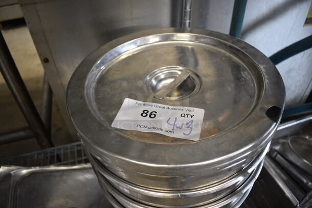 4 Stainless Steel Cylindrical Drop In Bins w/ 3 Lids. 11.5x11.5x8.5. 4 Times Your Bid! - Image 2 of 3