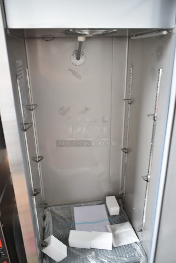 BRAND NEW SCRATCH AND DENT! KoolMore RIF-1D-SS12C Stainless Steel Commercial Single Door Reach In Freezer w/ Poly Coated Racks. Door Needs To Be Fixed; Won't Shut. 115 Volts, 1 Phase. Tested and Working! - Image 5 of 7