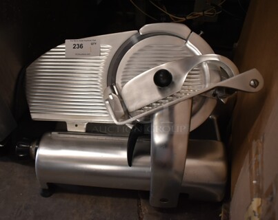 Stainless Steel Commercial Countertop Meat Slicer w/ Blade Sharpener. 115 Volts, 1 Phase. Tested and Does Not Power On