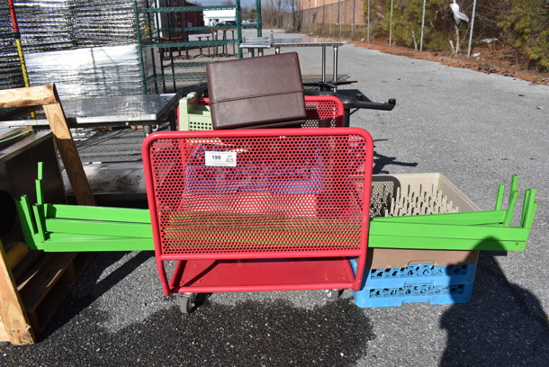 ALL ONE MONEY! Red Metal Cart on Commercial Casters w/ Dish Caddies and Booster Seat