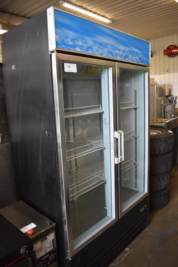 Spartan Model SGM-49RS Metal Commercial 2 Door Reach In Cooler Merchandiser w/ Poly Coated Racks. 115 Volts, 1 Phase. 48x26x80. Tested and Does Not Power On
