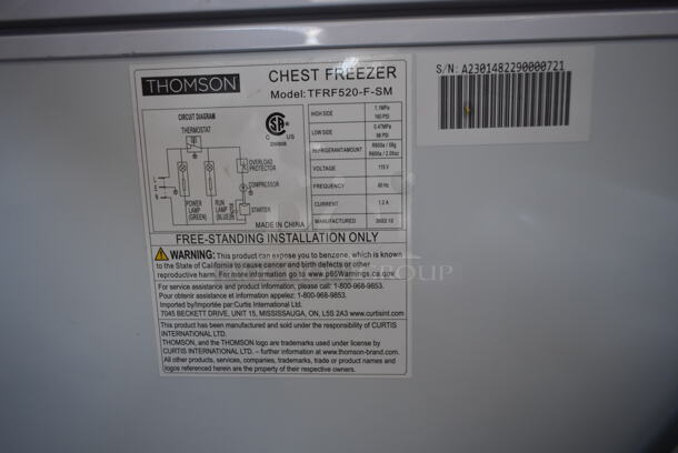 2022 Thomson TFRF520-F-SM Metal Chest Freezer w/ Hinge Lid. 115 Volt, 1 Phase. Tested and Working! - Image 3 of 3