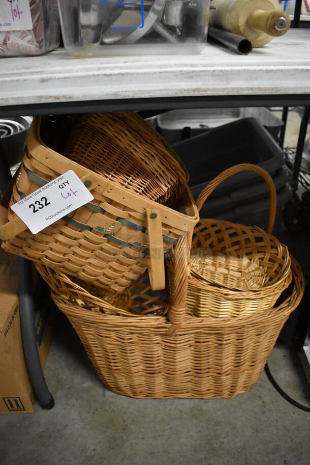 ALL ONE MONEY! Lot of 6 Various Baskets, 3 Gray Poly Bins and Clear Poly Bin