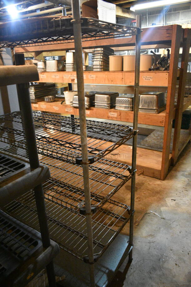 2 Various Shelving Units Including Metal 4 Tier Wire and 4 Tier Black Poly. 42x20x63, 33x18x57. 2 Times Your Bid! (basement)  - Image 5 of 7