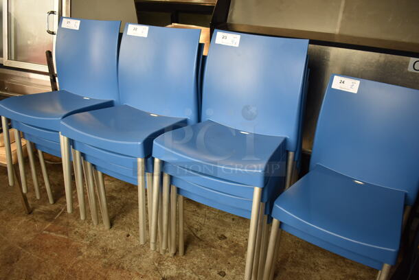4 Blue Poly Dining Chairs on Gray Legs. 18x18x34. 4 Times Your Bid! - Image 4 of 4