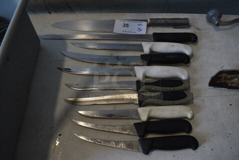 10 Various Stainless Steel Knives. Includes 11". 10 Times Your Bid!