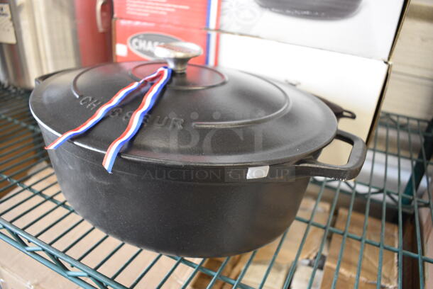 3 BRAND NEW IN BOX! Chasseur Black Cast Iron Casserole Dishes w/ Lids. 16x10x8. 3 Times Your Bid! - Image 2 of 6