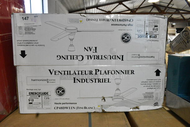 2 BRAND NEW SCRATCH AND DENT! Harmonized Home CP48DW11N 48" White Industrial Indoor / Outdoor High Performance Ceiling Fan CP48DW11N - 7370 CFM, 120V, 1 Phase. 2 Times Your Bid!  - Image 2 of 4