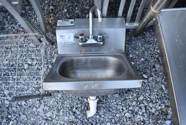 Krowne Stainless Steel Commercial Single Bay Wall Mount Sink w/ Faucet and Handles. 16x16x22