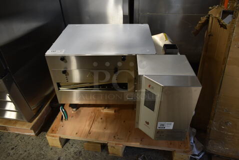 BRAND NEW SCRATCH AND DENT! Cooking Performance Group CPG 351ICOED Stainless Steel Commercial Countertop Electric Powered Conveyor Oven. Missing Conveyor Belt. 240 Volts. 