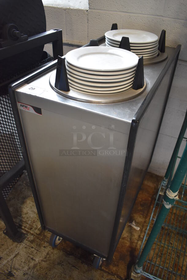 APW Wyott ML2-9-5P Stainless Steel Commercial 2 Well Plate Dispenser w/ Plates on Commercial Casters. 15.5x31x41 - Image 2 of 5