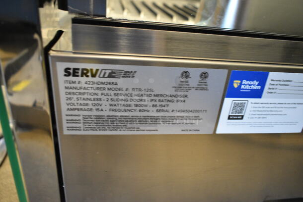 BRAND NEW SCRATCH AND DENT! ServIt 423HDM26SA 26" Self / Full Service 3 Shelf Countertop Heated Display Case with Sliding Doors. 120 Volts, 1 Phase. Tested and Working! - Image 8 of 8