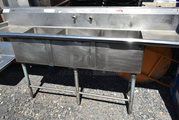 Stainless Steel Commercial 3 Bay Sink w/ Dual Drain Boards. 