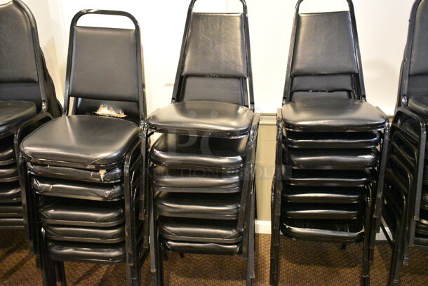 55 Assorted Black Metal Stackable Banquet Chair. 55 Times Your Bid! BUYER MUST REMOVE: Bring Tools and Manpower Needed To Remove This Item. (secondary dining room) - Image 3 of 4
