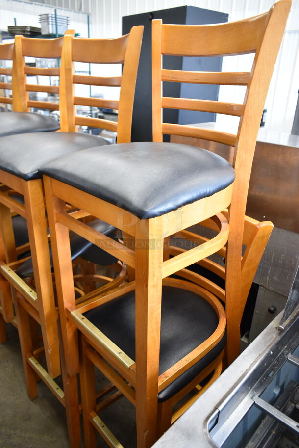 12 Wood Pattern Bar Height Chair w/ Black Seat Cushion. 12 Times Your Bid! - Image 3 of 7