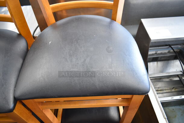 12 Wood Pattern Bar Height Chair w/ Black Seat Cushion. 12 Times Your Bid! - Image 4 of 7