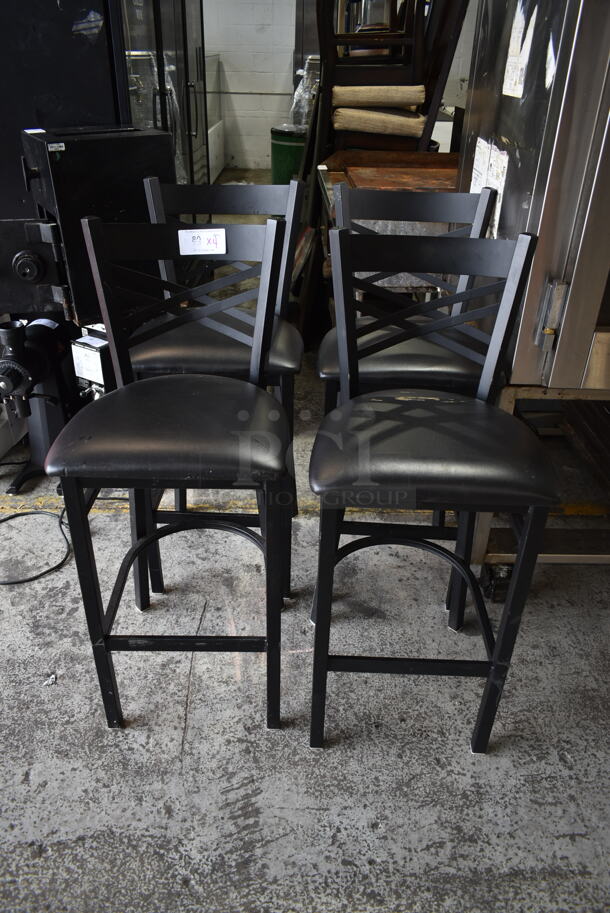 4 Black Metal Bar Height Chairs w/ Black Seat Cushion. 4 Times Your Bid!