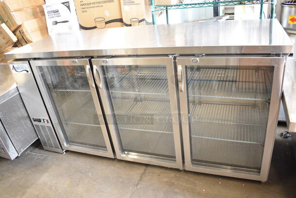 BRAND NEW SCRATCH AND DENT! 2024 Avantco 178UBB72GHCS 73" Stainless Steel Counter Height Narrow Glass Door Back Bar Refrigerator with LED Lighting. 115 Volts, 1 Phase. Tested and Powers On But Does Not Get Cold - Image 2 of 6