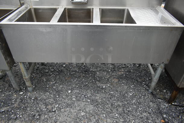 Stainless Steel Commercial 3 Bay Back Bar Sink w/ Right Side Drain Board, Faucet and Handles. Bays 10x14. Drain Boards 10x15 - Image 3 of 6