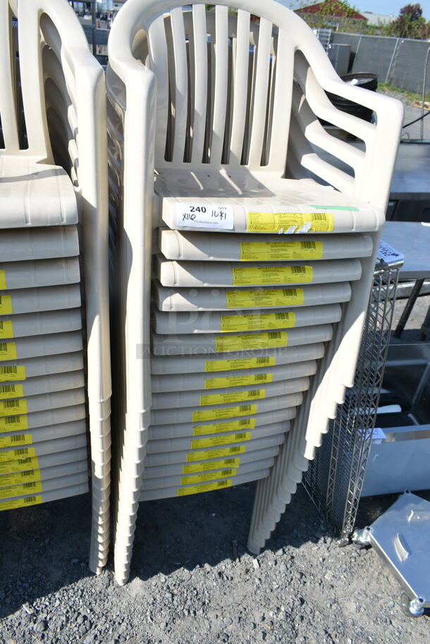 16 BRAND NEW SCRATCH AND DENT! Grosfillex US282366 Miami Sandstone Lowback Stacking Resin Armchair. 16 Times Your Bid!  - Image 2 of 4