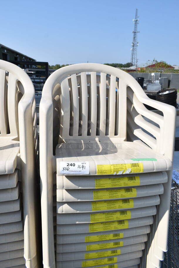 16 BRAND NEW SCRATCH AND DENT! Grosfillex US282366 Miami Sandstone Lowback Stacking Resin Armchair. 16 Times Your Bid!  - Image 3 of 4