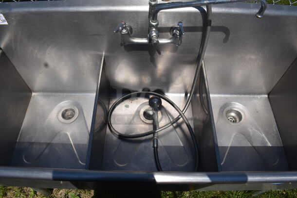 Stainless Steel 3 Bay Sink with Faucet on Legs - Image 4 of 5