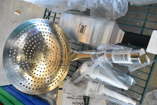 5 BRAND NEW SCRATCH AND DENT! Items Including Regency 600FGNZ610 6" Long Swivel Gooseneck Spout with 2 GPM Aerator, 407SKMRMAN11 Choice 11" Stainless Steel Wok Skimmer, 554TRNSD94 Backyard Pro 9" x 4" High Heat Solid Turner with Black Handle, 407TOMCSS12 Choice Tomato Corer with Stainless Steel Handle - 12/Pack, Monin Pumps. 5 Times Your Bid!  - Image 5 of 12