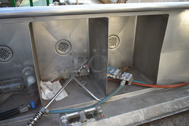 Duke Stainless Steel Commercial 3 Bay Sink w/ Dual Drain Boards. Missing 3 Legs. Bays 16x21x14. Drain Boards 16x22 - Image 3 of 8