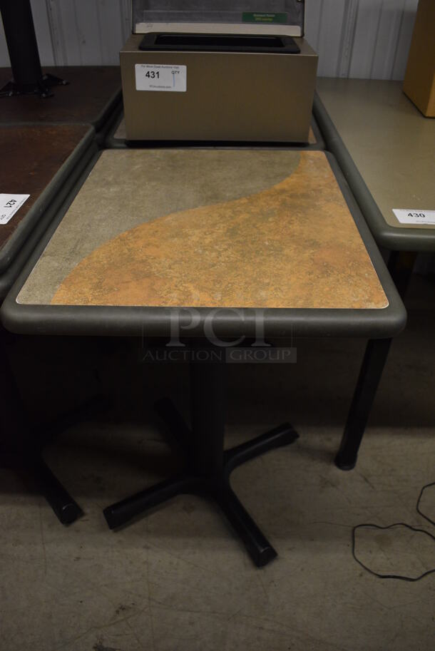 Tan and Gray Green Dining Table on Black Metal Table Base. Stock Picture - Cosmetic Condition May Vary. 24x20x30 - Image 1 of 4
