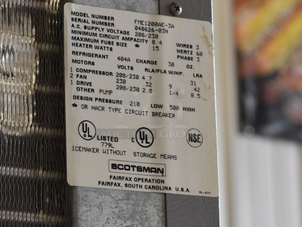 Scotsman Model FME1200AE-3A Stainless Steel Commercial Ice Machine Head on Follett Stainless Steel Commercial Ice Bin. 208/230 Volts, 3 Phase. 60x40x87 - Image 7 of 8