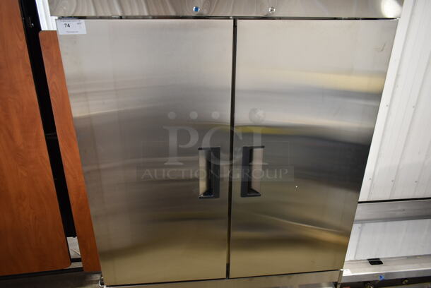 BRAND NEW SCRATCH AND DENT! 2022 Avantco 178A49FHC Stainless Steel Commercial 2 Door Reach In Cooler w/ Poly Coated Racks. 115 Volts, 1 Phase. Tested and Powers On But Does Not Get Cold - Image 3 of 8