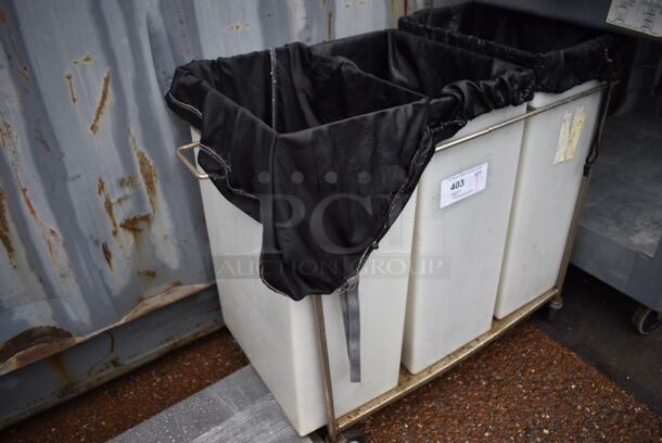 Metal Wire Cart w/ 3 White Poly Ingredient Bins on Commercial Casters. 31x15x28 - Image 3 of 4