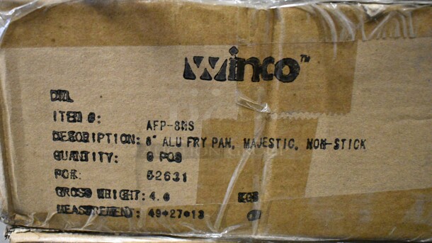 3 BRAND NEW! Boxes of 6 Winco AFP-8NS 8" Non-Stick Aluminum Frying Pan w/ Solid Metal Handle. 3 Times Your Bid!  - Image 4 of 5