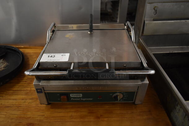 Waring WDG250 Stainless Steel Commercial Countertop Panini Press. 120 Volts, 1 Phase.  Tested and Working! - Image 1 of 4