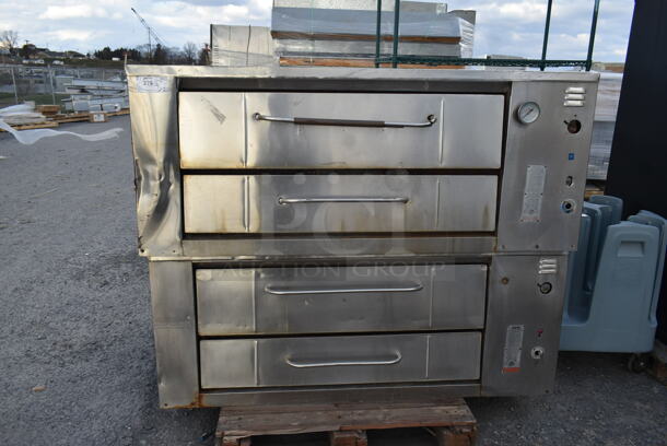 2 Bari M6/48 / M-48-6 Stainless Steel Commercial Natural Gas Powered Single Deck Pizza Ovens w/ Cooking Stones in Top Oven. 72,000/60,000 BTU. 2 Times Your Bid!