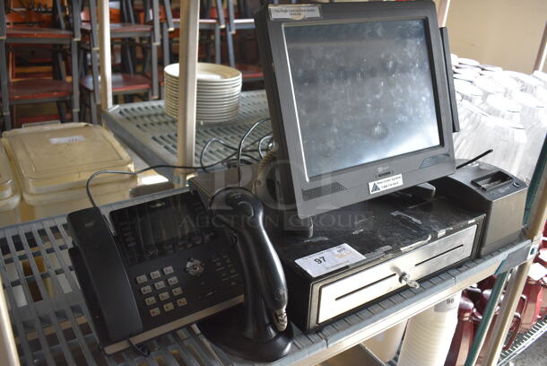 ALL ONE MONEY! Lot of NCR 15" POS Monitor, NCR Model 7197-6001-9001 Receipt Printer, SmartPower Uninterruptible Power Supply, Metal Cash Drawer, Barcode Scanner and Telephone! - Image 3 of 10