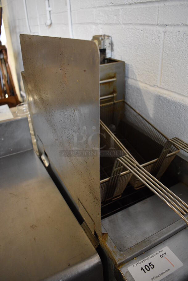 2016 Pitco Frialator FF400-N Stainless Steel Commercial Natural Gas Powered Deep Fat Fryer w/ 2 Metal Fry Baskets and Splash Guard on Commercial Casters. 120,000 BTU. 15.5x30x50 - Image 3 of 7