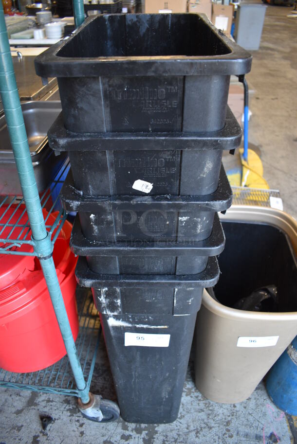 5 Carlisle Black Poly Slim Jim Trash Cans. 11x20x30. 5 Times Your Bid!