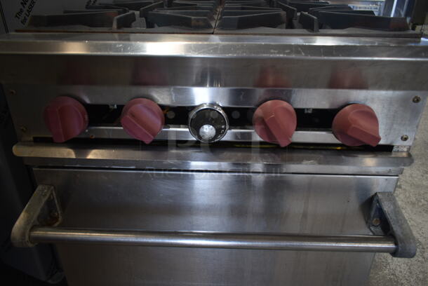 Dynamic Cooking Systems DCS Stainless Steel Commercial Gas Powered 4 Burner Range w/ Oven, Back Splash and Removable Cutting Board.  - Image 5 of 7