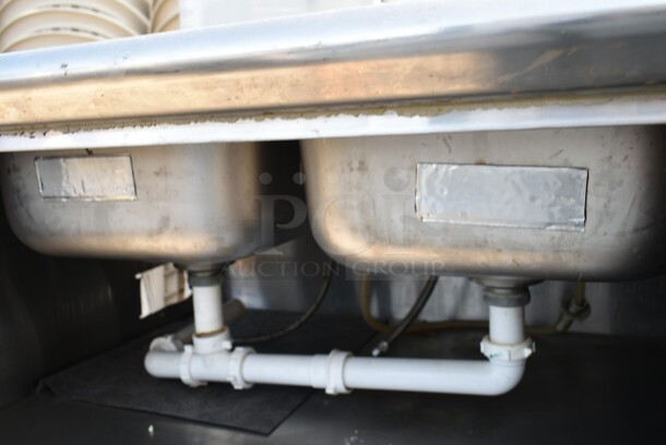 Stainless Steel 2 Bay Sink w/ Faucet, Handles, Back Splash and Under Shelf.  - Image 8 of 9