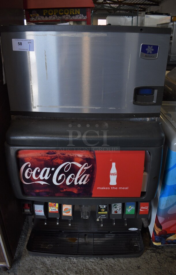 2015 Manitowoc Model IY0304A-161 Stainless Steel Commercial Ice Head on Stainless Steel Commercial 8 Flavor Carbonated Beverage Machine. 115 Volts, 1 Phase. 30x31x53 