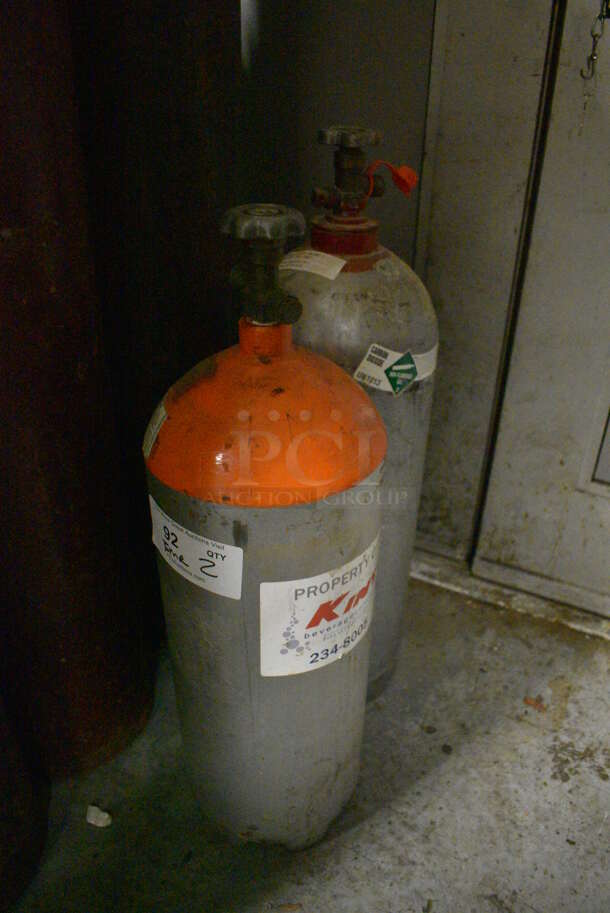 2 Metal Carbon Dioxide Tanks. 8x8x26, 8x8x28. Buyer Must Pick Up - We Will Not Ship This Item. 2 Times Your Bid! (kitchen)